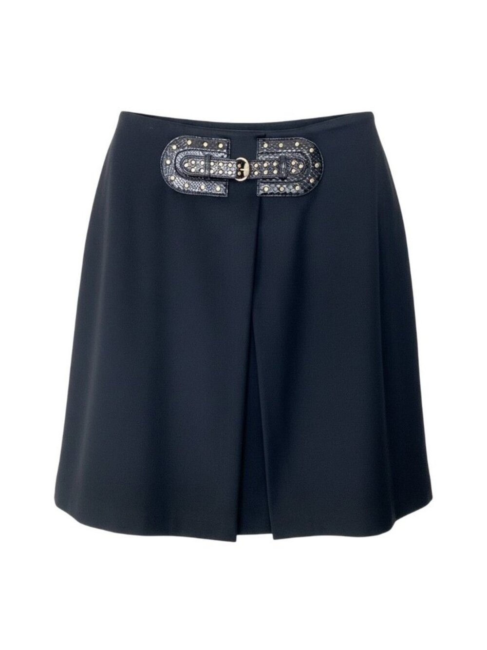 Gucci Studded Leather Belt Knee Length Skirt Stretch Black